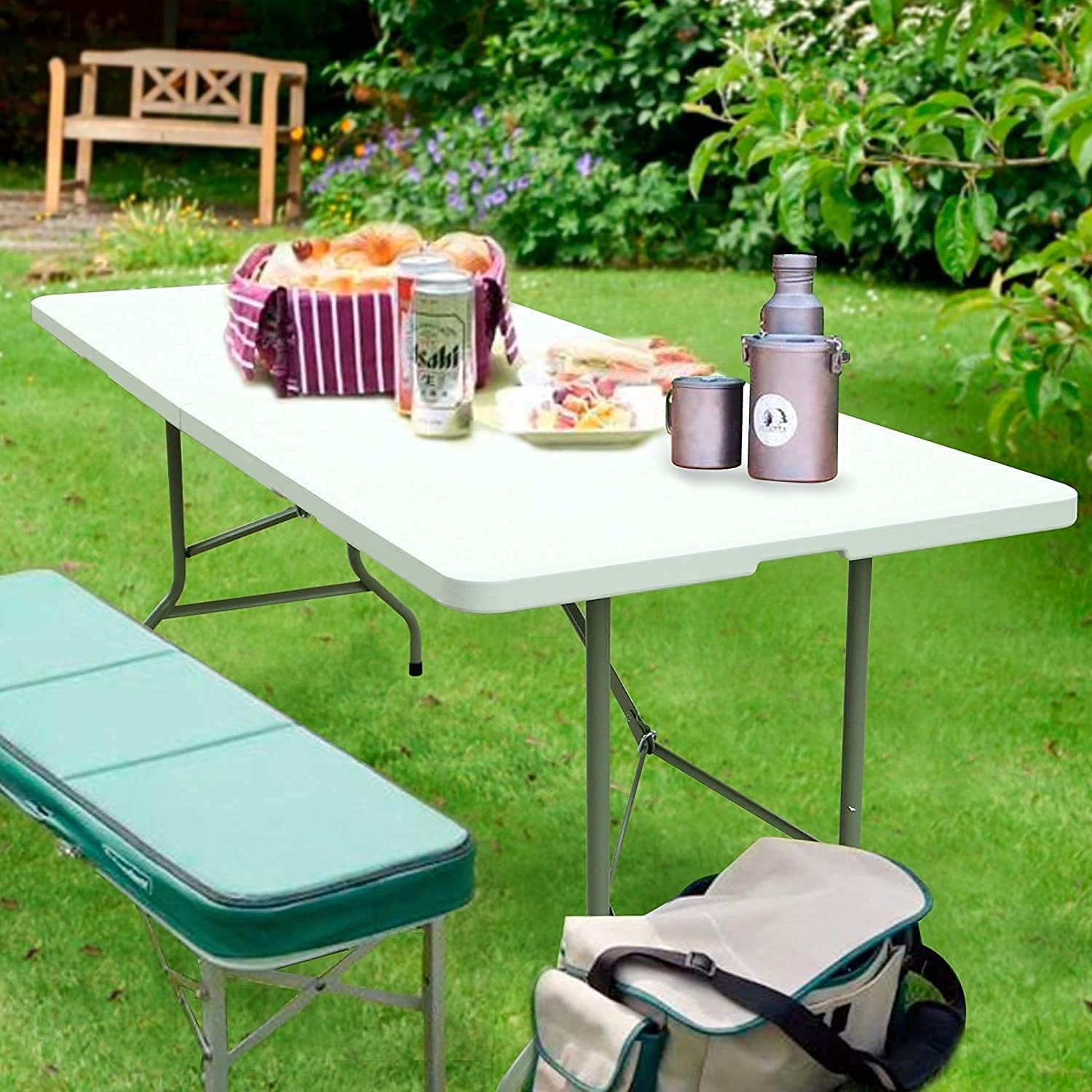 White Folding Plastic Dining Table with Handle S756155