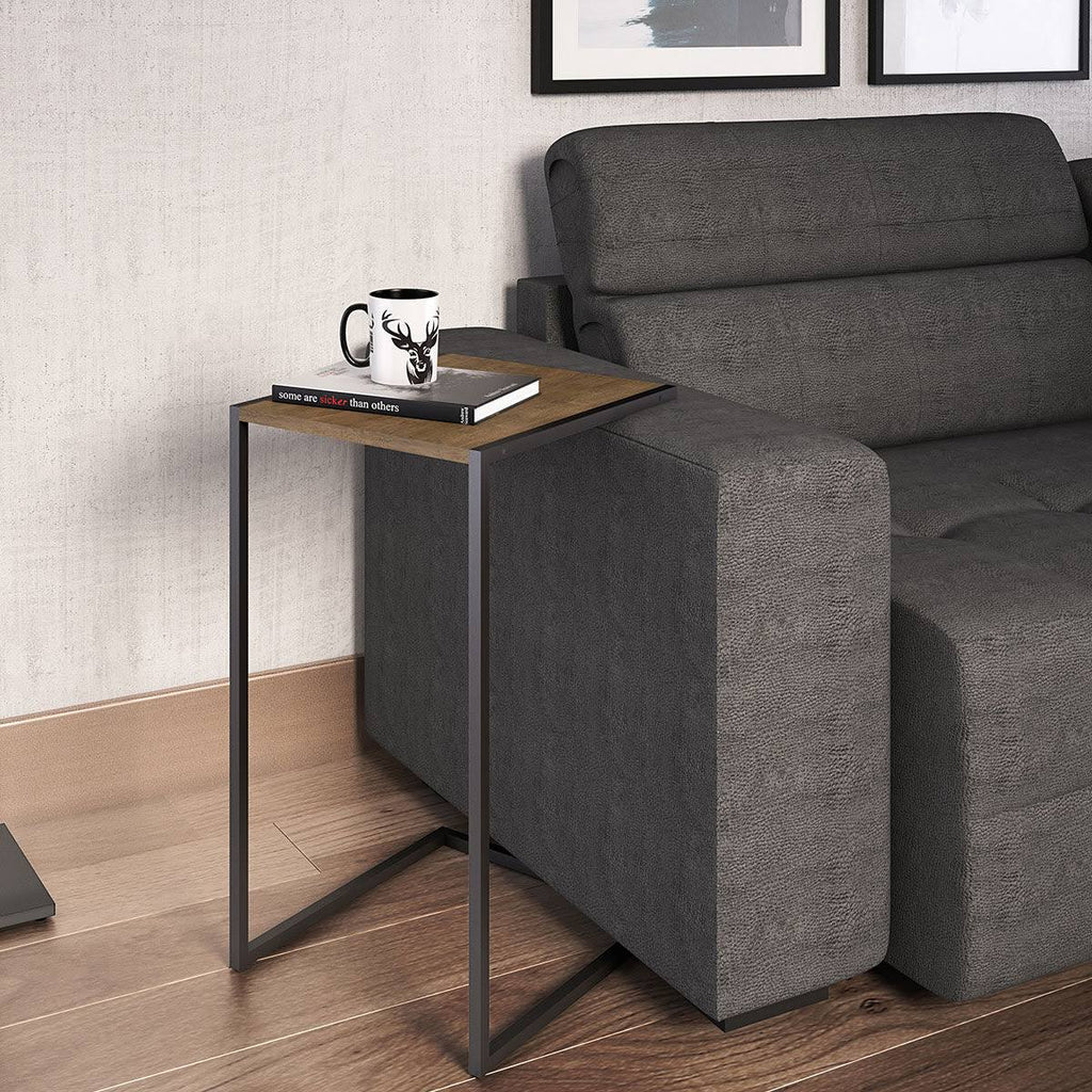 Walnut Melamine End Table with Black Painted Metal Frame A4431