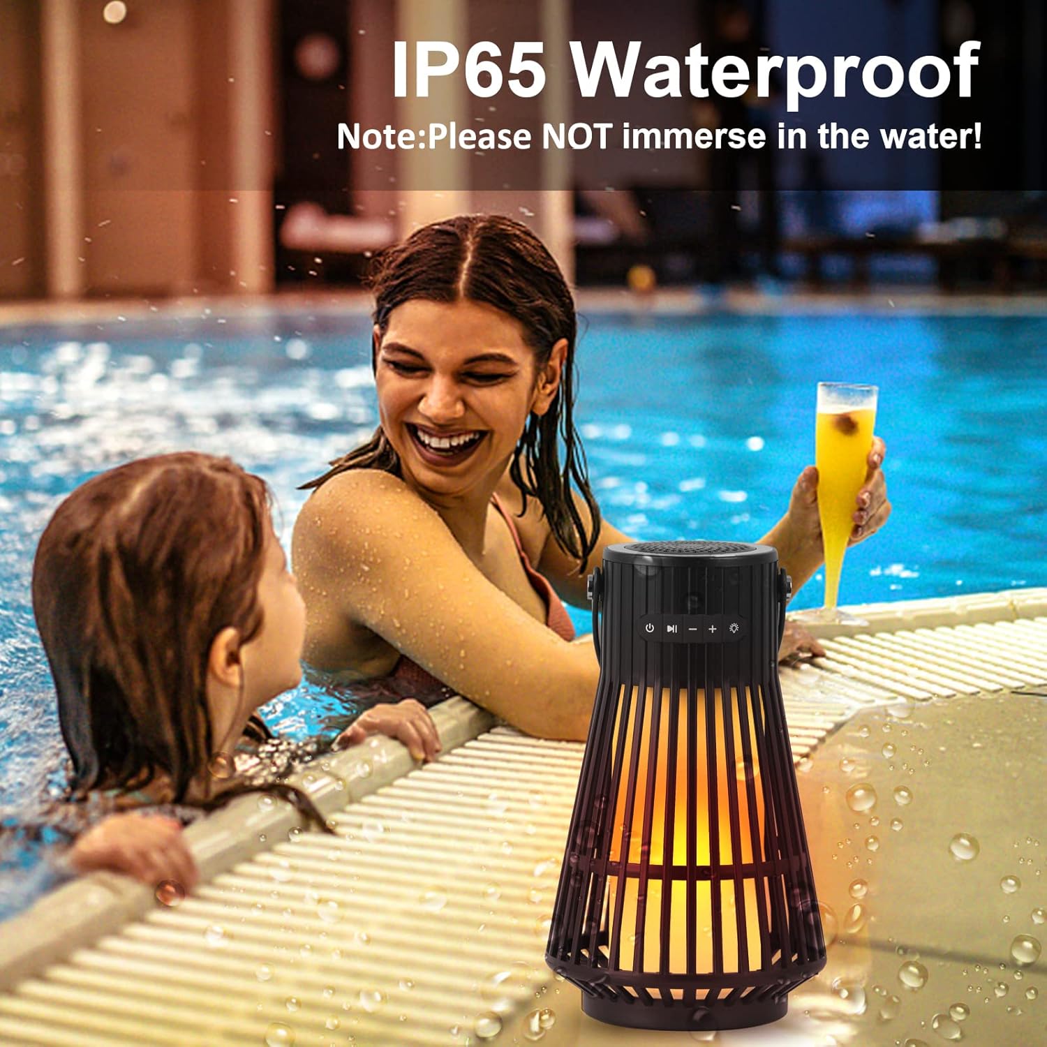 Outdoor Bluetooth Speaker with LED Flickering Flame Effect, Portable Waterproof Wireless Speaker with Wall Mounted Hook L503219