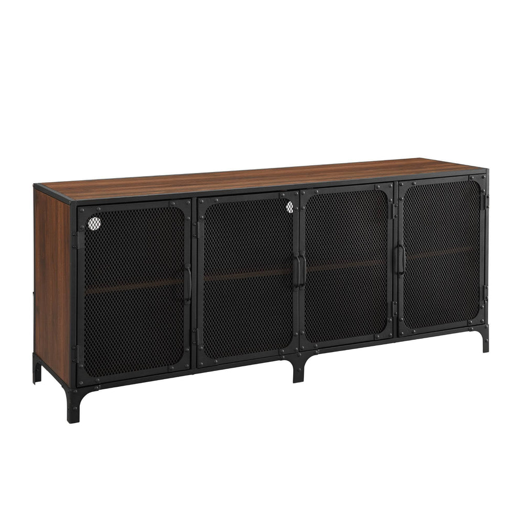 4 Door Metal Mesh TV Stand Dark Walnut S58858
