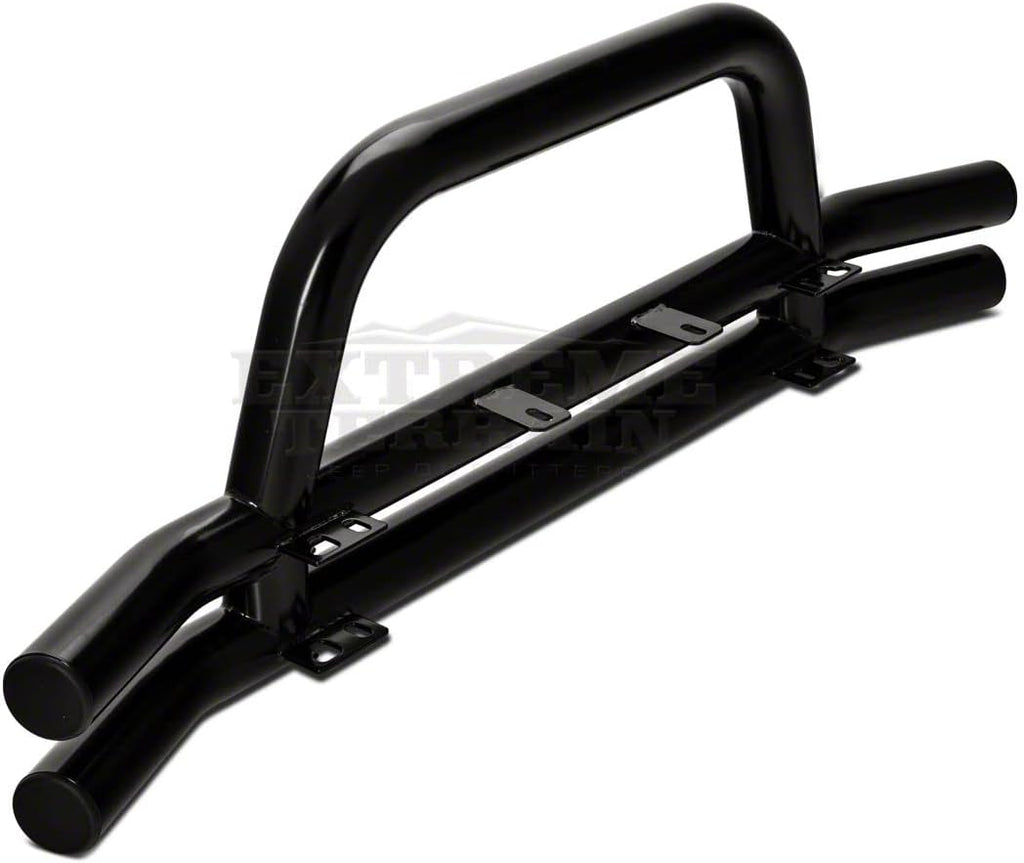 Gloss Black Double Tubular Front Bumper with Classic Over-Rider Hoop Y75237