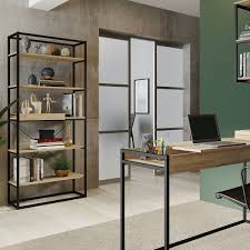 Oak Melamine and Black Painted Metal Bookcase C9224