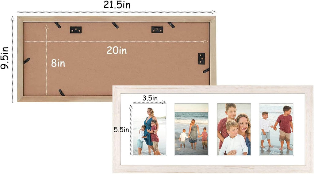 Set of 2 Distressed White Wood Picture Frame for Four 4x6 Photos or Two 8x10 Pictures with Real Glass O173837