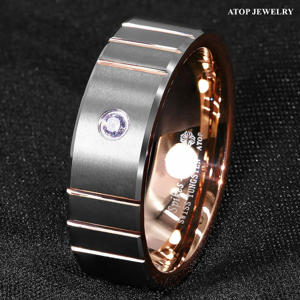 6mm Brushed Silver Rose Gold Tungsten Rings K524