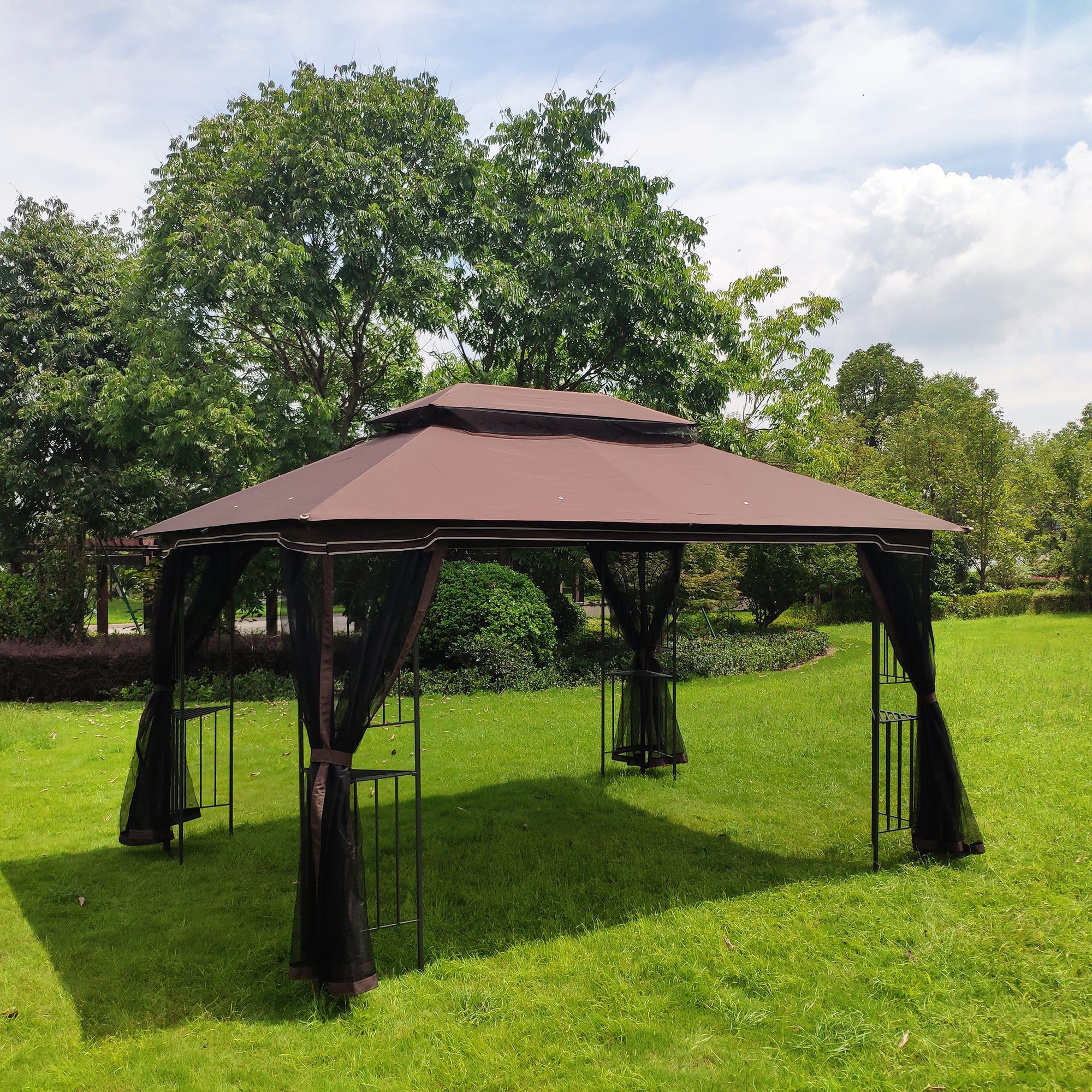 Ventilated Double Roof Gazebo with Mosquito Netting S4854