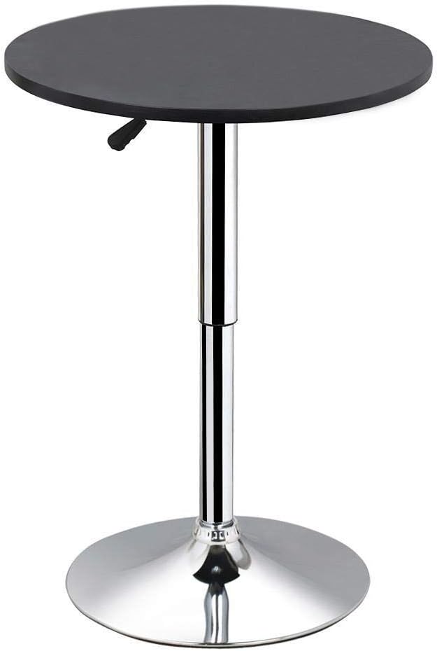 Round Pub Bar Table Black MDF Top with Silver Leg Base Adjustable Pack of 2 P424