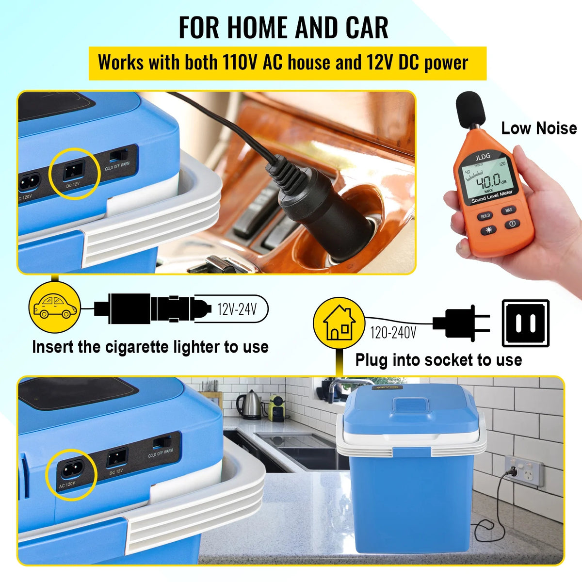 Portable Car Fridge 25L/28Qt with 110V AC Home Power Cord & 12V Car Adapter E141239