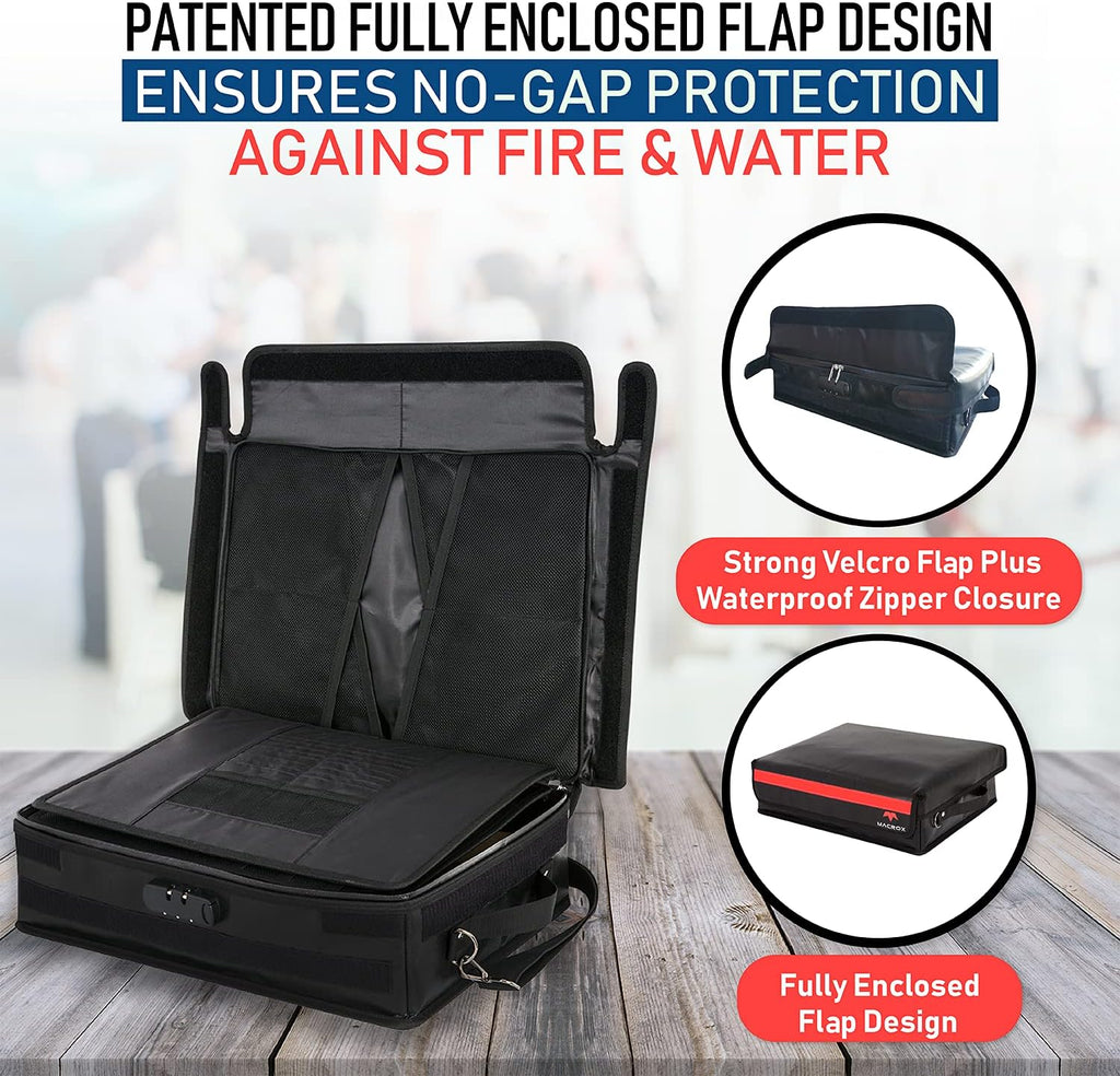 Fireproof Document Organizer Bag with Lock, 3-Layer File Storage Box, Waterproof File Holder, 17.5 x 13 x 5” K560