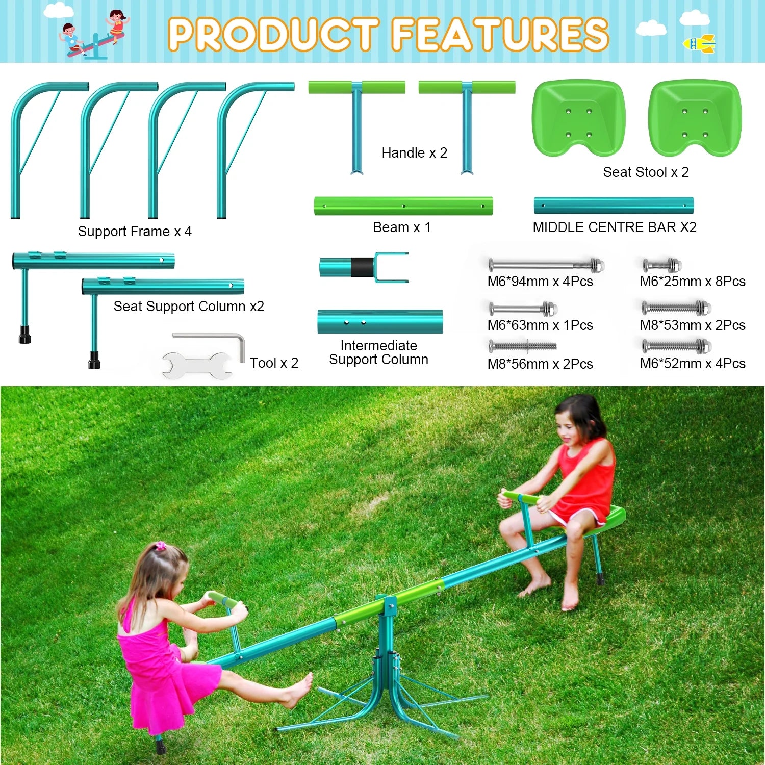 Kids Seesaw Teeter Totter with 360 Degrees Rotation Y294366