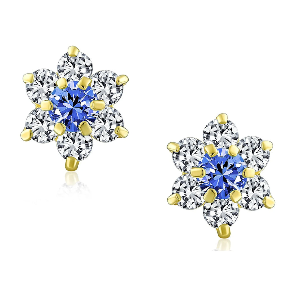 Blue CZ Flower Stud Earrings Screwback O134218