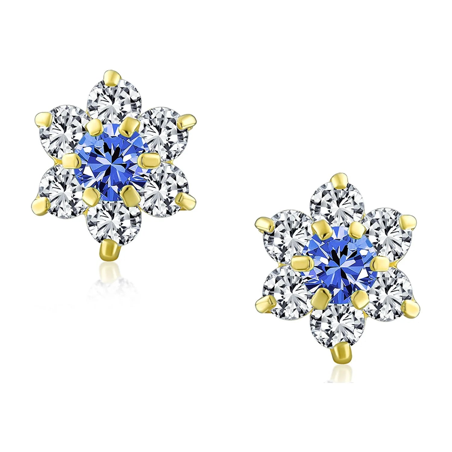 Blue CZ Flower Stud Earrings Screwback O134218