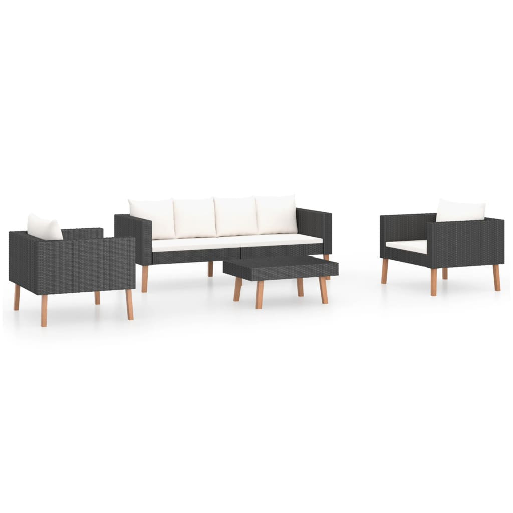 4 Piece Poly Rattan Outdoor Sectional Sofa Set with Coffee Table V83557