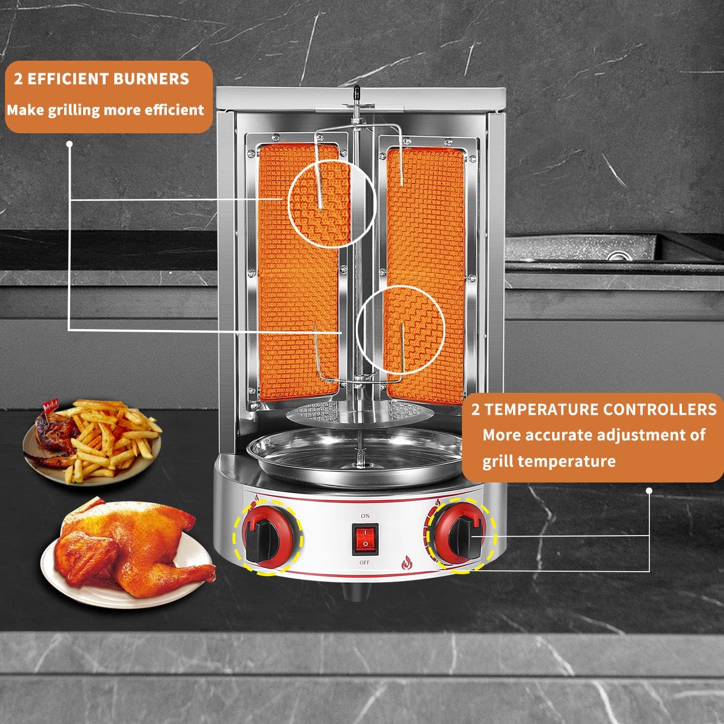 2 Burners Vertical Shawarma Machine with Meat Catch Pan W329730