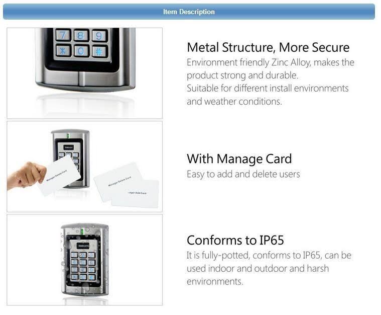IP65 Metal Waterproof RFID Keypad Card Reader X7561