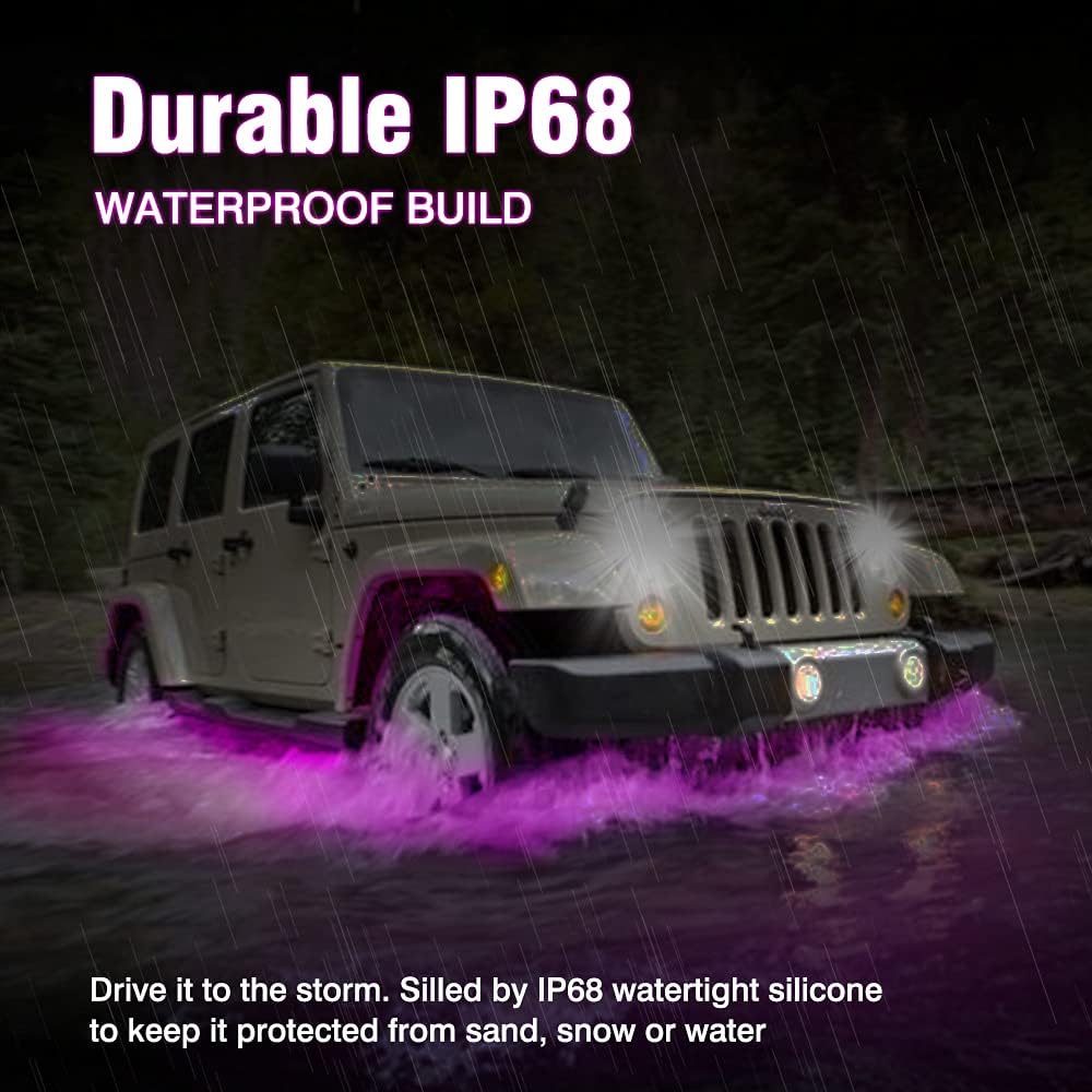 6 Pcs Underglow LED Lighting Kit, Multi Colors, Waterproof (4×60cm+2×150cm) B603968