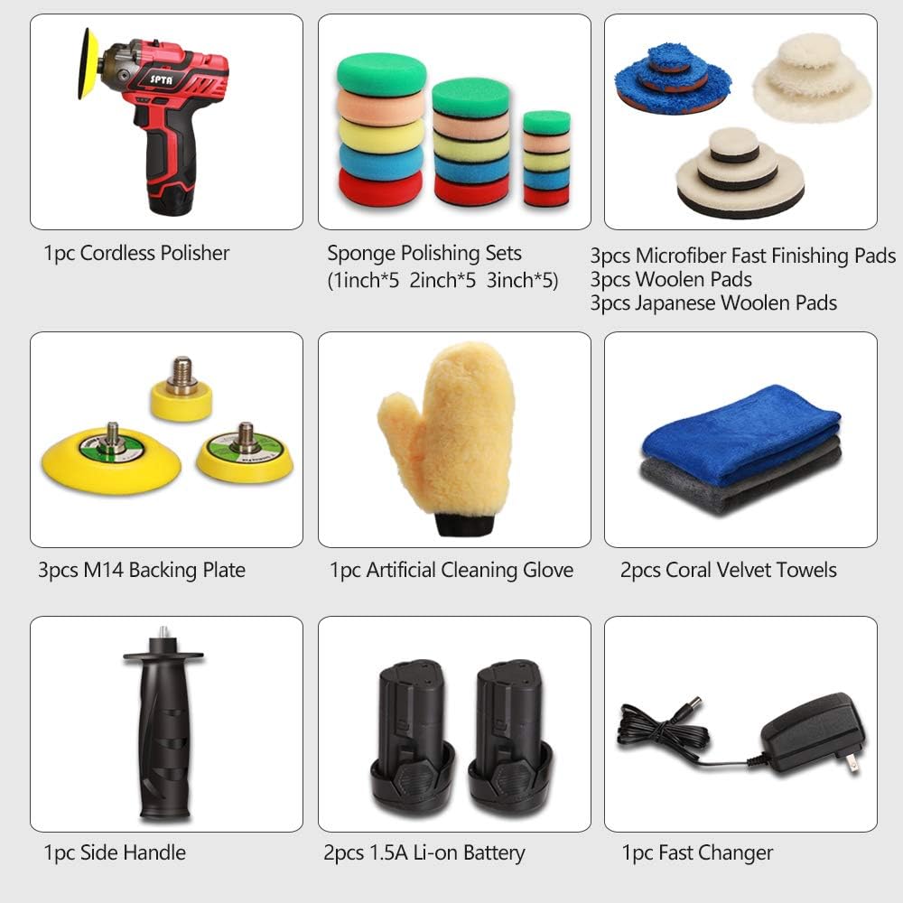 12V Cordless Car Polisher and Buffer with 1500mAh Li-ion Battery, Pack of 2 F39905