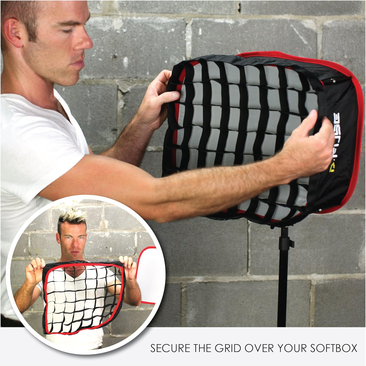 Large LED Light Panel Softbox & Softbox Grid, 12"x12" Pack of 2 K934