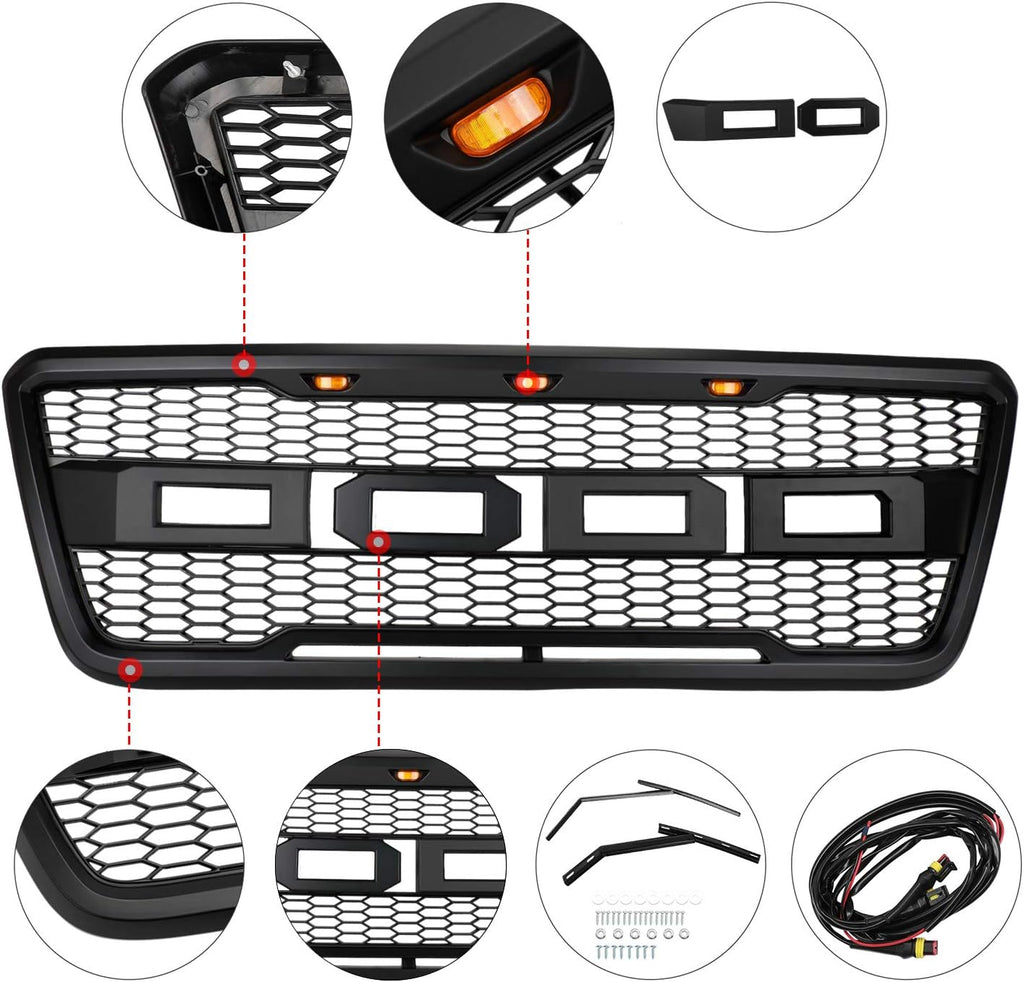 Black Mesh Custom Grille with 3 Amber LEDs C3369