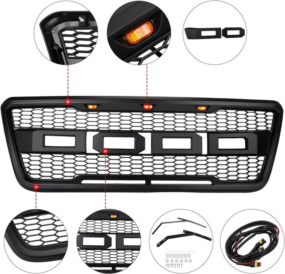 Black Mesh Custom Grille with 3 Amber LEDs C3369