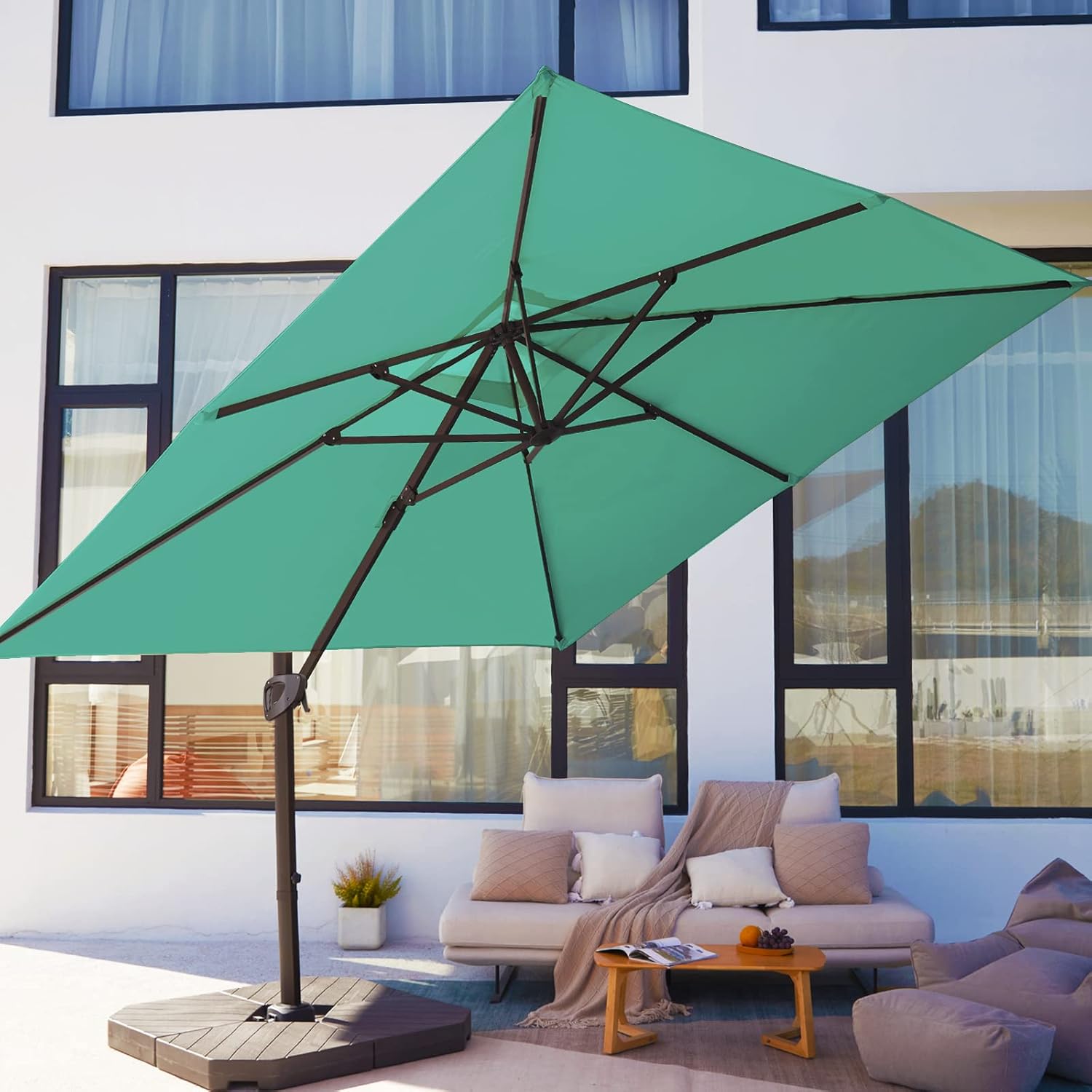 Beige 9x9 FT Square Cantilever Patio Umbrella with Aluminum Frame Y865473