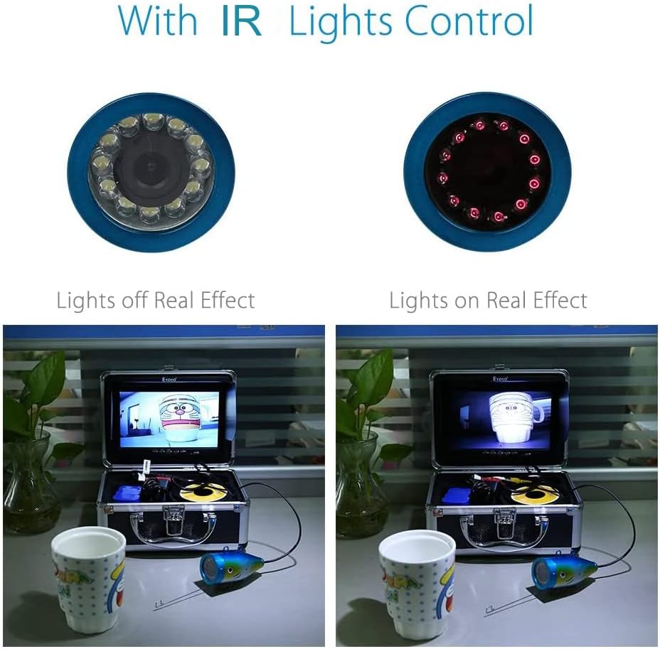 Portable Underwater Fishing Camera 7 inch LCD Monitor 1000TVL 12pcs IR Infrared Lights 50m Cable Y44234