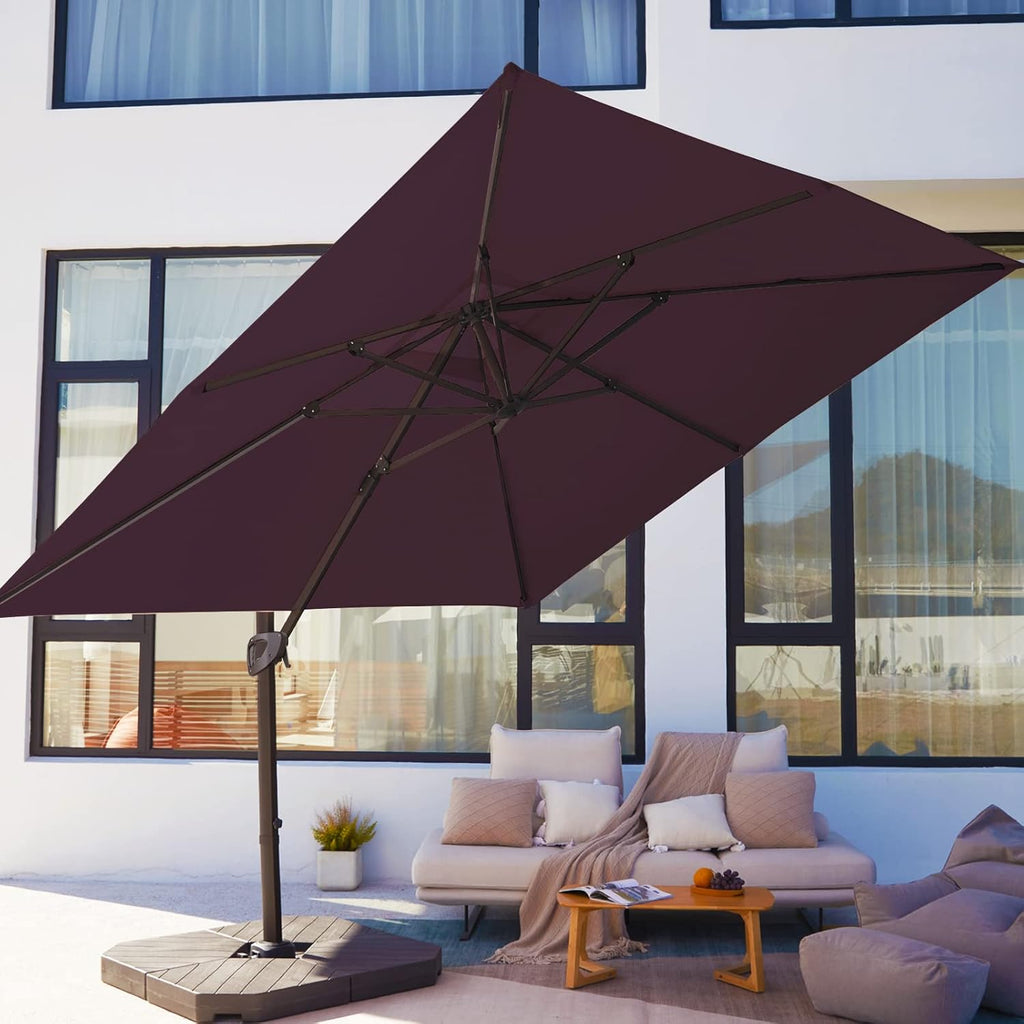 Beige 9x9 FT Square Cantilever Patio Umbrella with Aluminum Frame Y865473