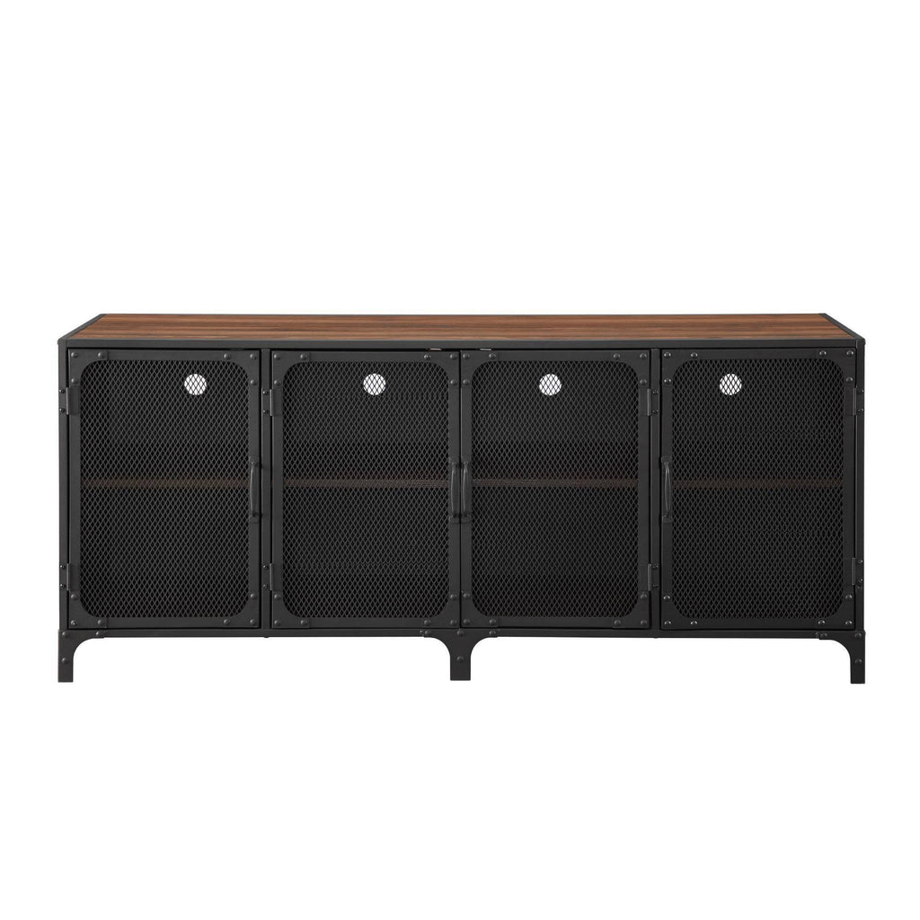 4 Door Metal Mesh TV Stand Dark Walnut S58858