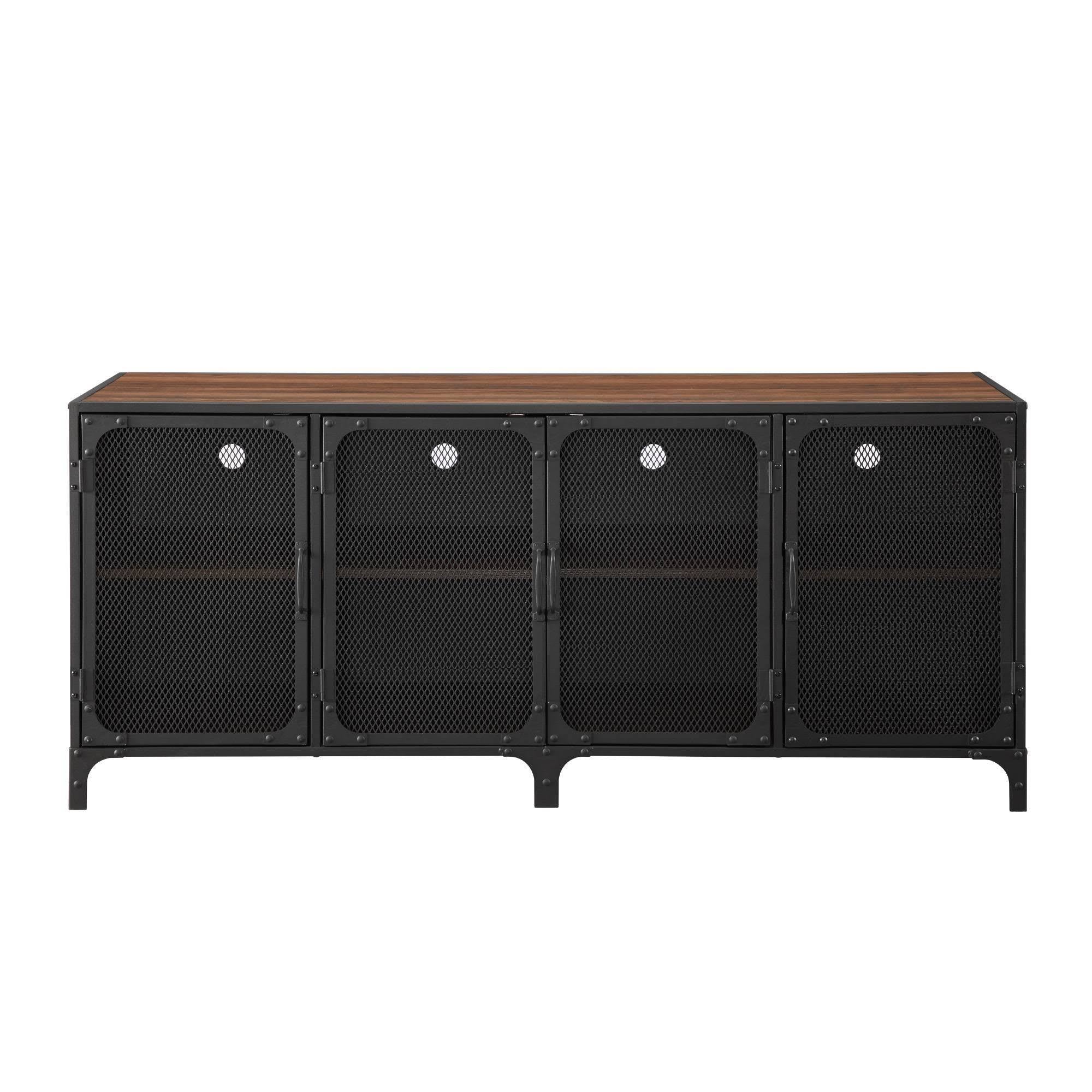 4 Door Metal Mesh TV Stand Dark Walnut S58858