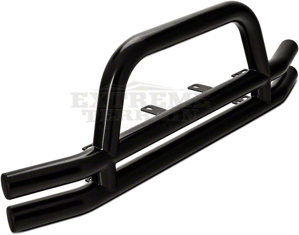 Gloss Black Double Tubular Front Bumper with Classic Over-Rider Hoop Y75237