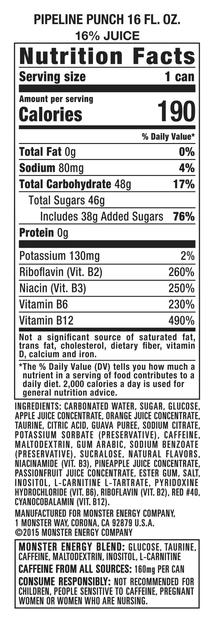 Monster Energy Pipeline Punch, 16 Fl Oz, 24 Count X595