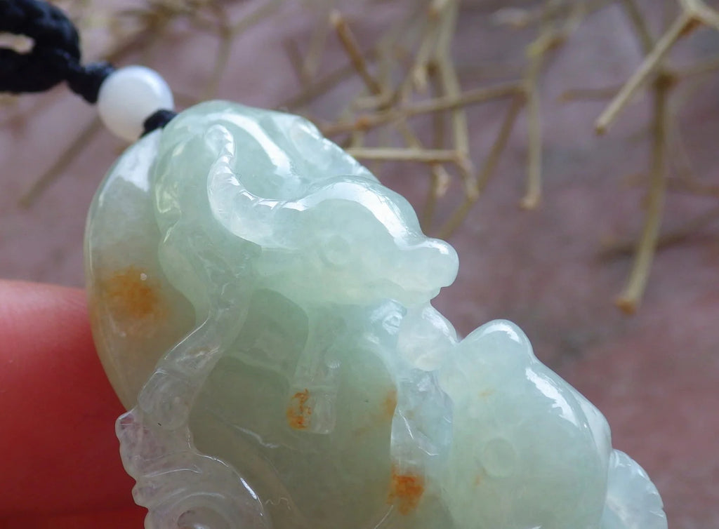 Green Hand Carved Natural Jade Zodiac Ox Pendant Necklace U786226
