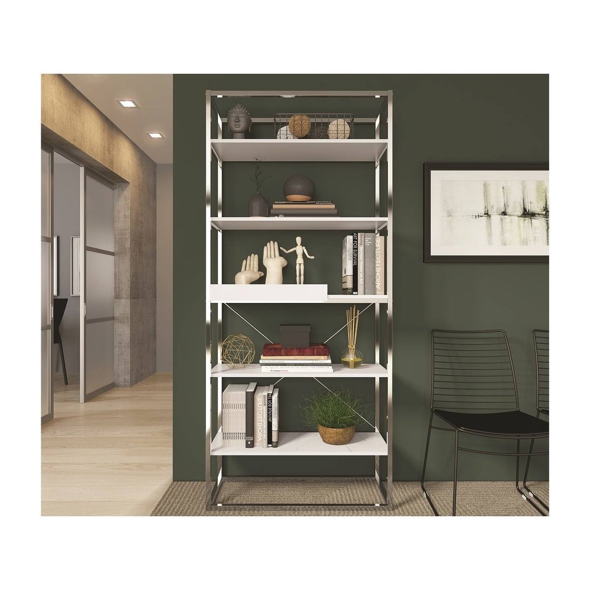 Oak Melamine and Black Painted Metal Bookcase C9224