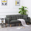 Futon Sofa bed with split back, square arms, and tapered wood legs G523