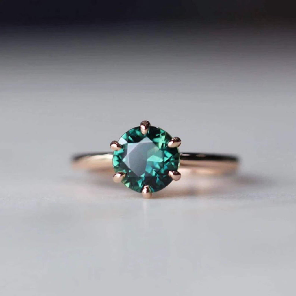 14k Rose Gold Teal Sapphire Ring F27211