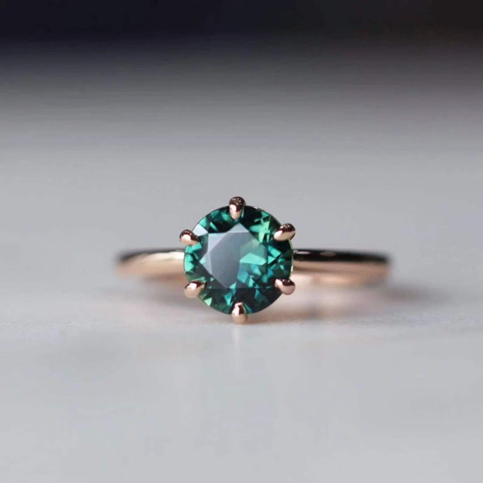 14k Rose Gold Teal Sapphire Ring F27211