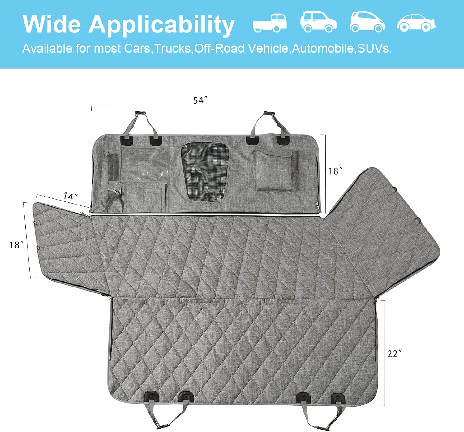 Gray Pack of 2 Waterproof Dog Car Hammock S50532