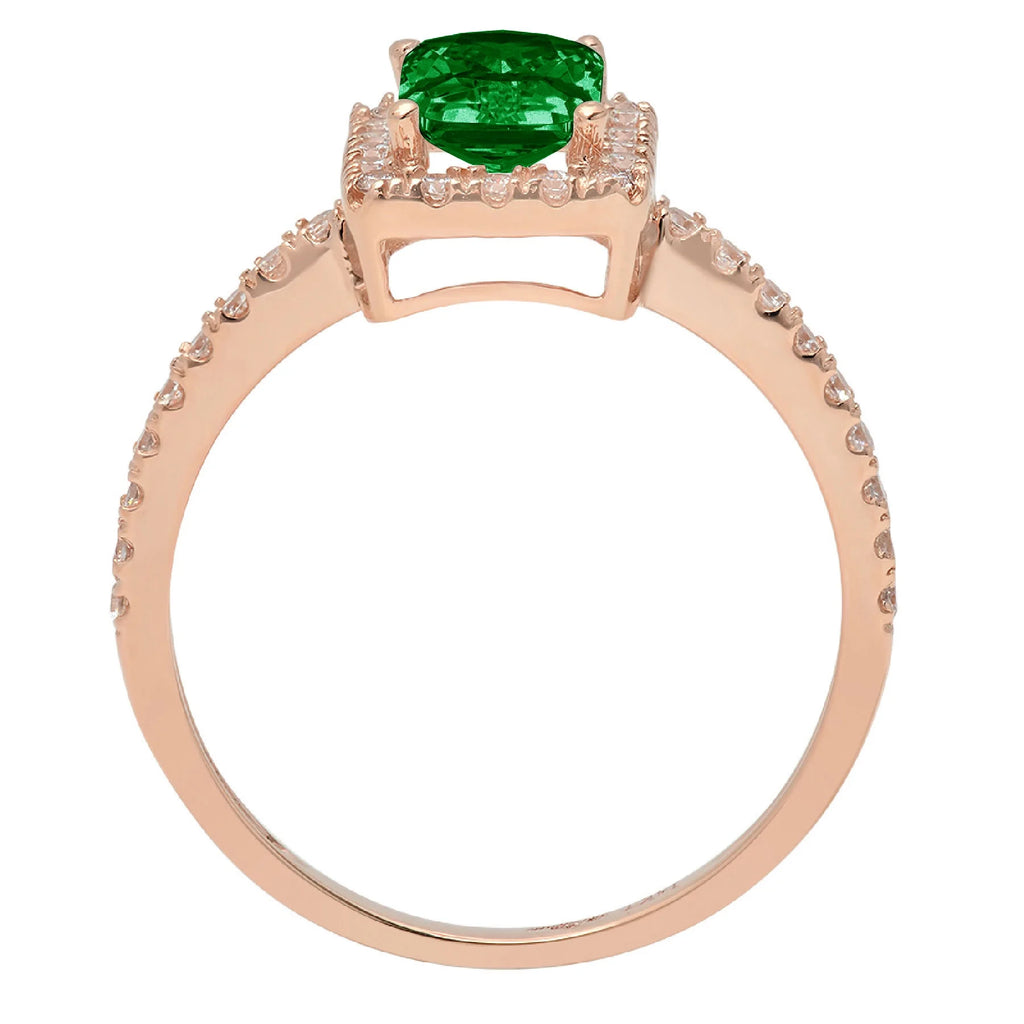 1.86ct Emerald Cut Green Simulated Emerald 18k Rose Gold Halo Ring R882053