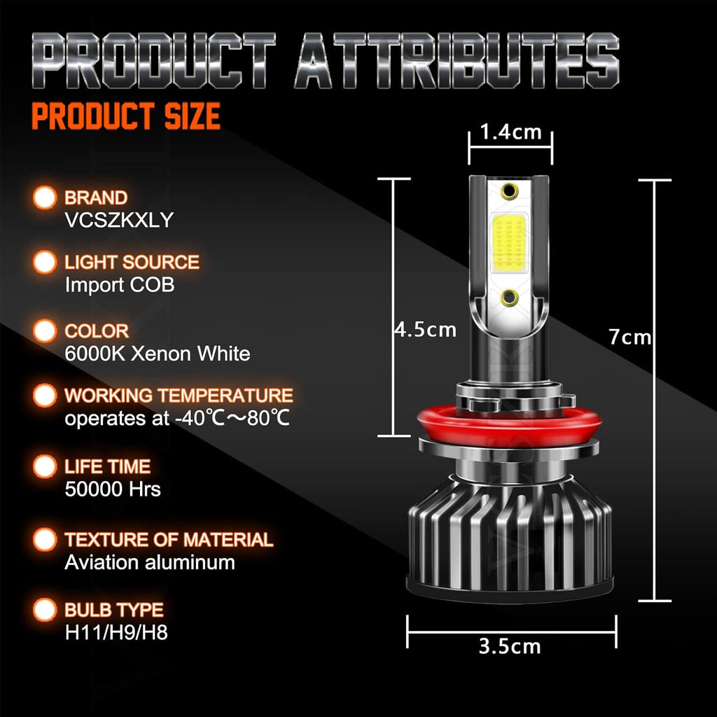 6000K Cool White LED Headlight Bulbs Combo, 6 LED Bulbs S701
