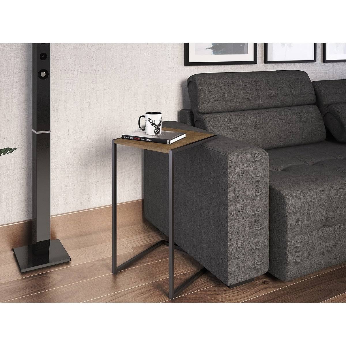Walnut Melamine End Table with Black Painted Metal Frame A4431