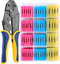 Crimping Tool for Heat Shrink Connectors with 200PCS Marine Grade Heat Shrink Butt Connectors of Tinned Red Copper AWG 20-10 N820
