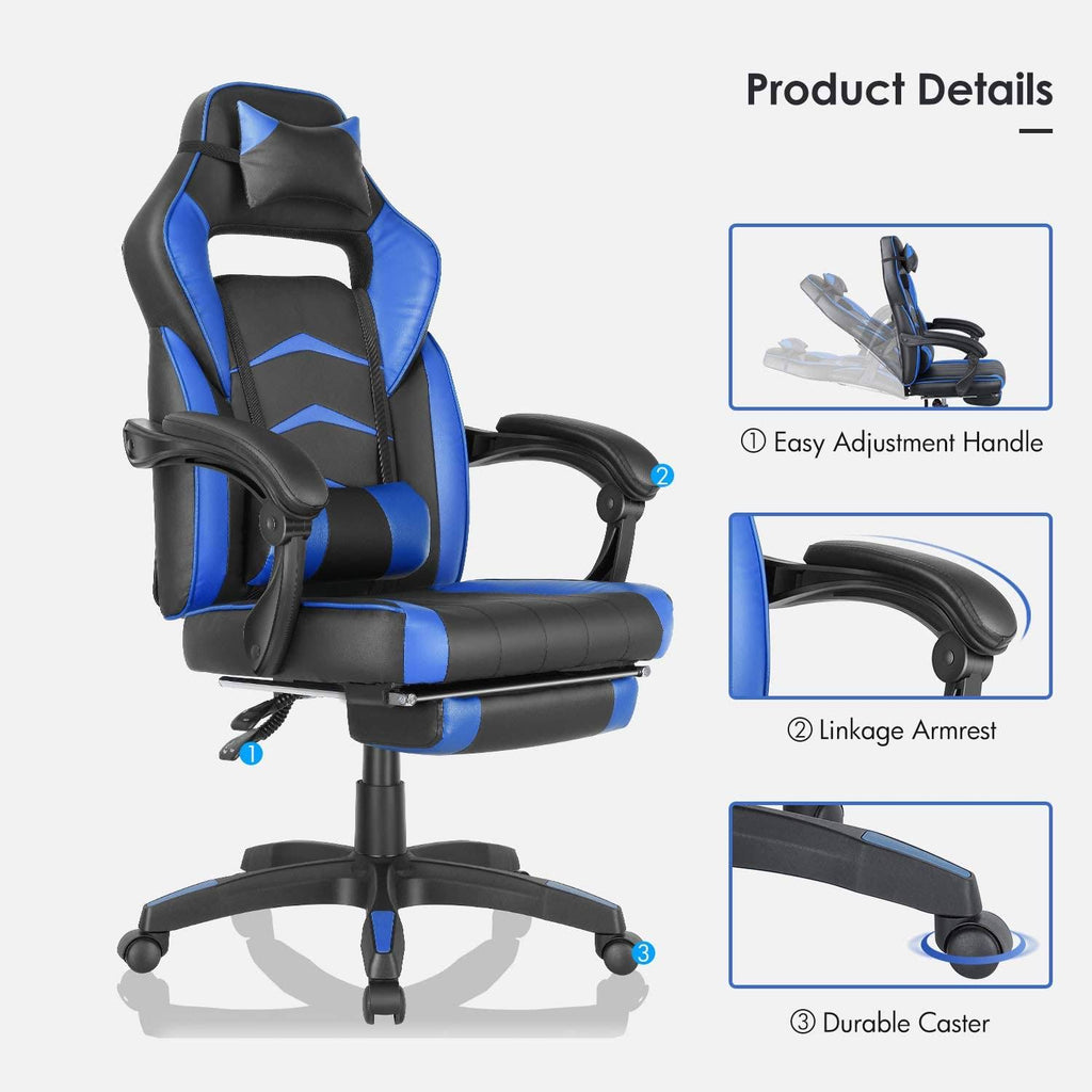 Blue Ergonomic Swivel Reclining Office Gaming Chair I82665