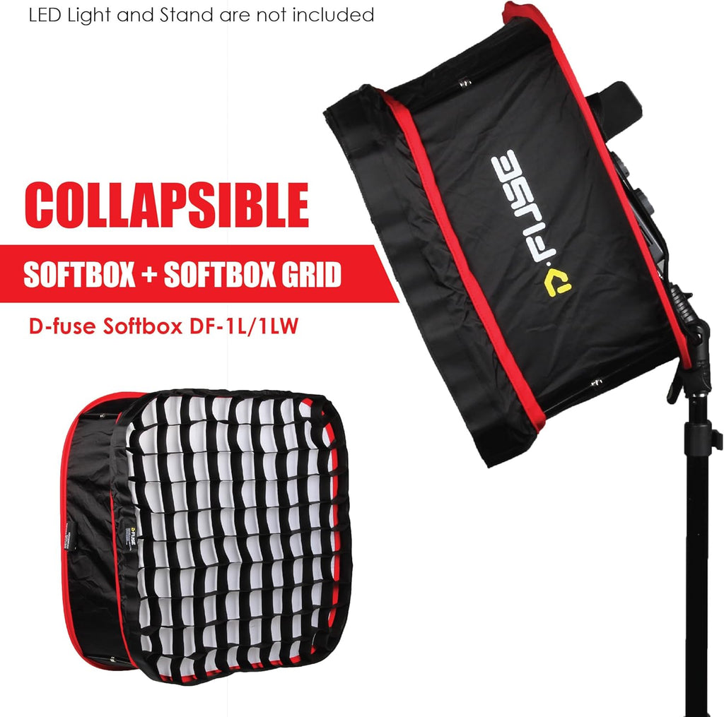 Large LED Light Panel Softbox & Softbox Grid, 12"x12" Pack of 2 K934