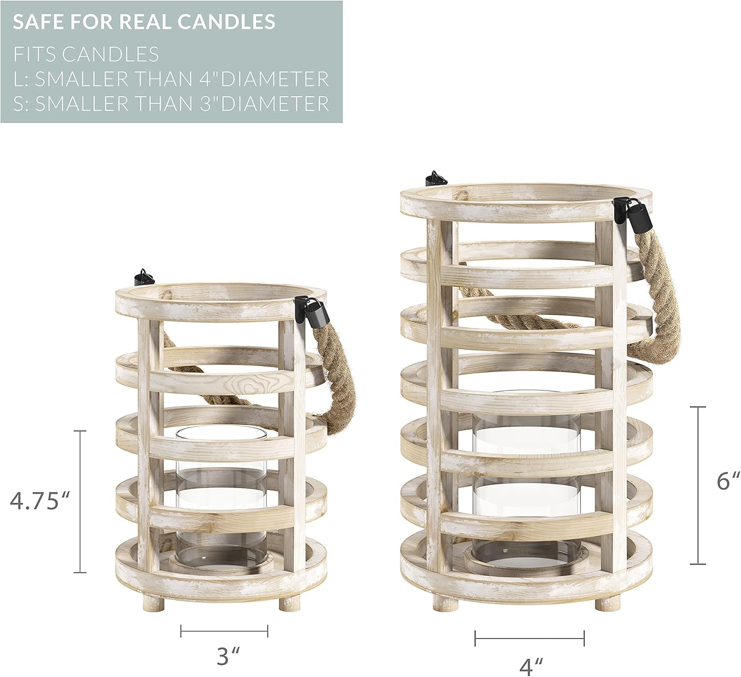 Whitewash Wooden Lantern Candle Holders, Set of 2 V31115
