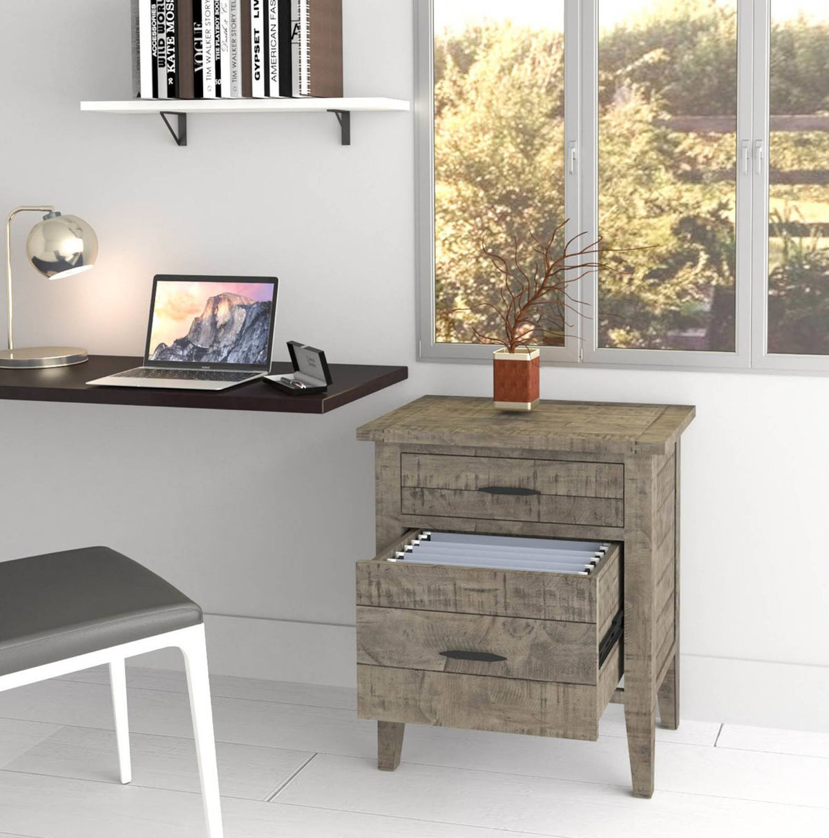 Grey Reclaimed Wood Writing Desk and Filing Cabinet O729380