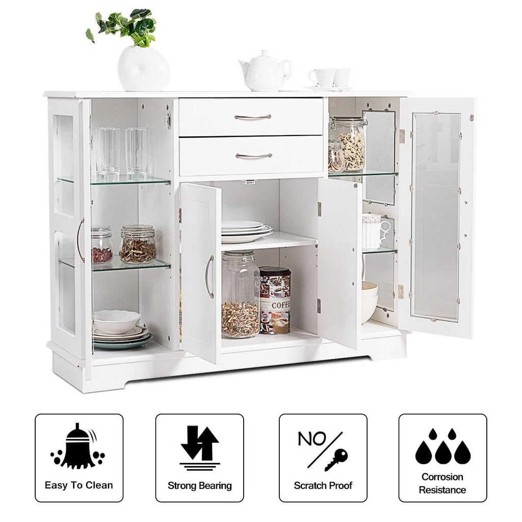 White Buffet Storage Cabinet with Glass Door Drawers G149802