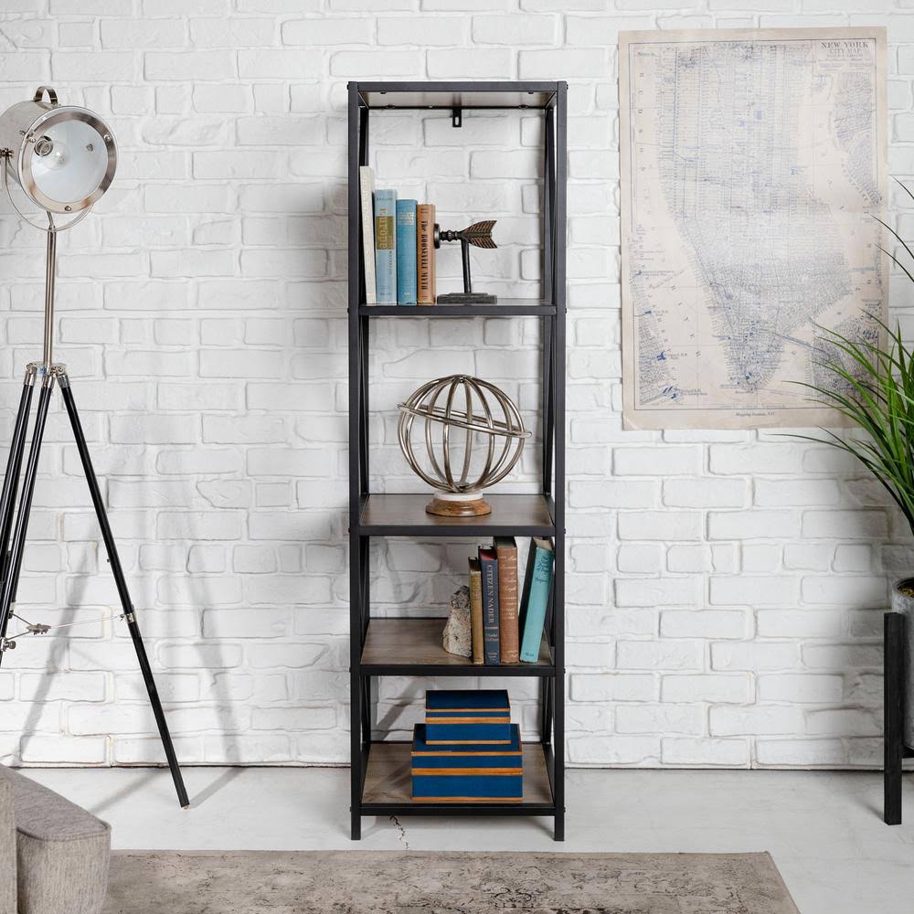 Tall X-Frame Metal and Wood Media Bookshelf X17784