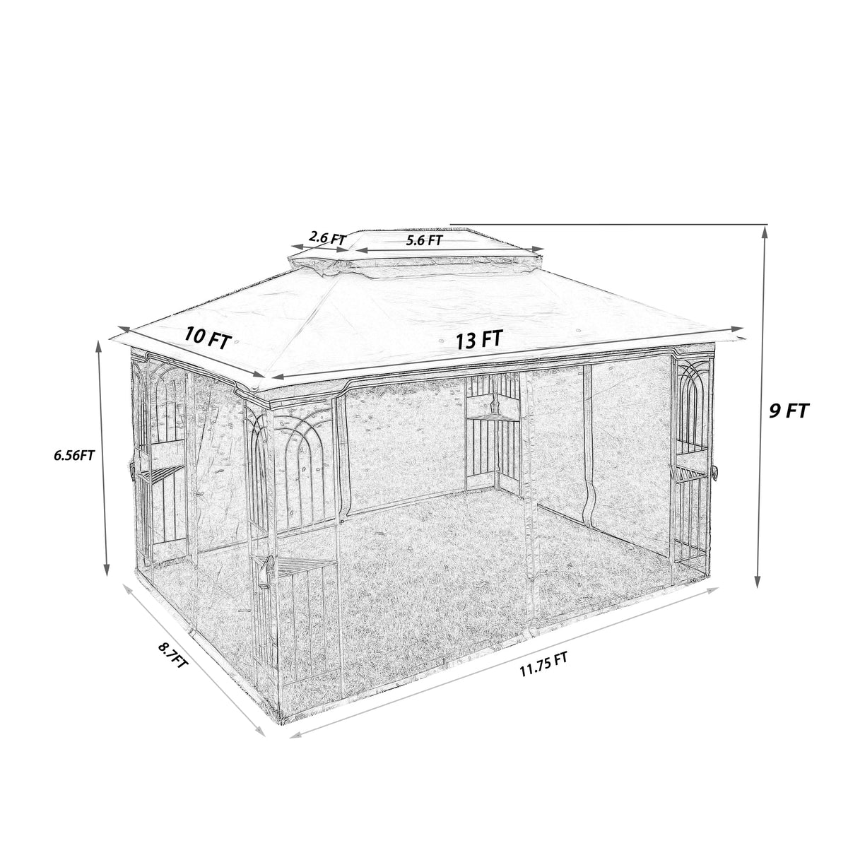 Ventilated Double Roof Gazebo with Mosquito Netting S4854
