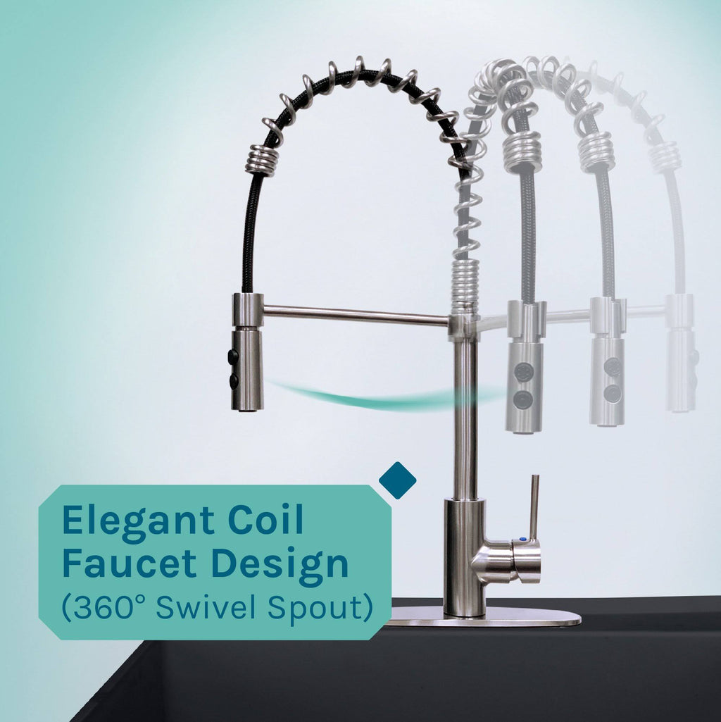 Black Thermoplastic Utility Sink Set with Stainless Steel Coil Pull-Down Faucet D419555
