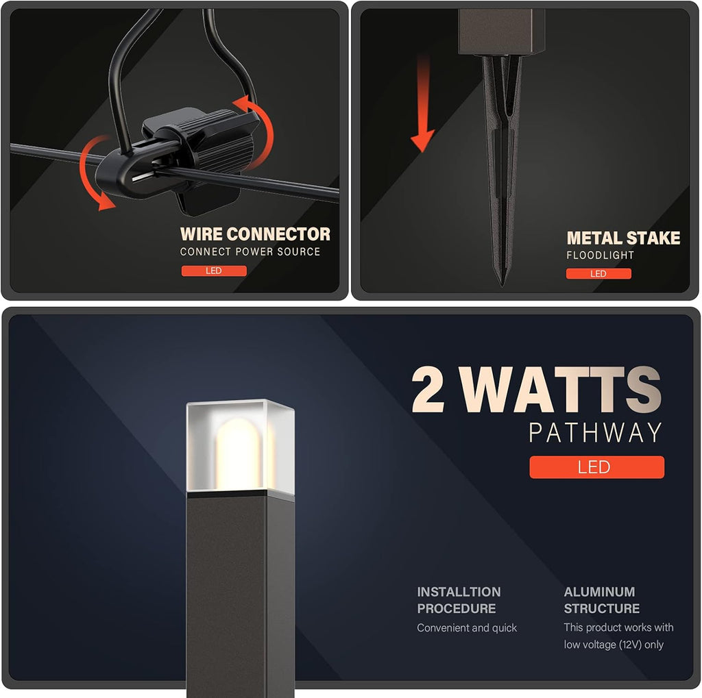 2W LED Pathway Lights Die-Cast Aluminum Warm White 8Pack Q590699