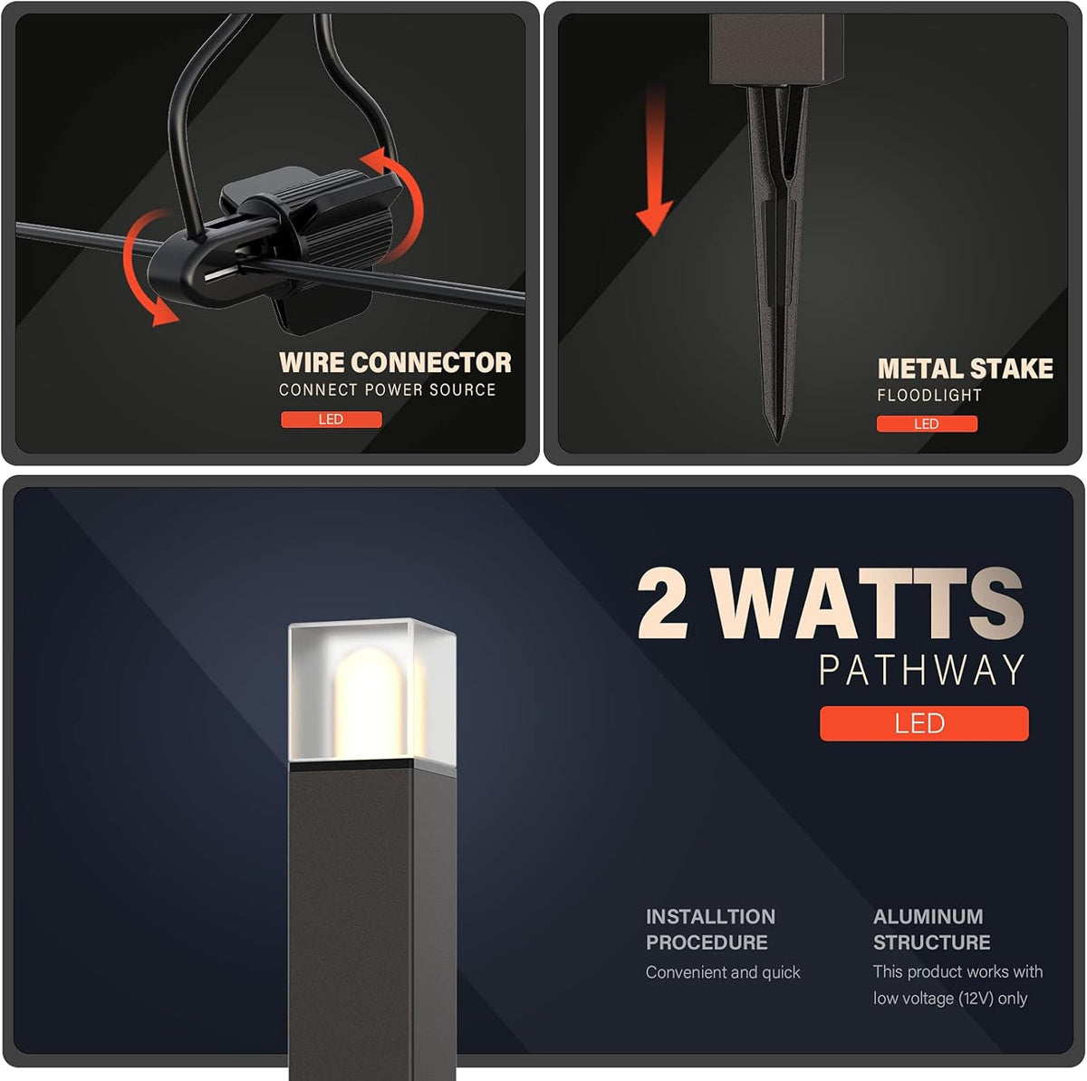 2W LED Pathway Lights Die-Cast Aluminum Warm White 8Pack Q590699